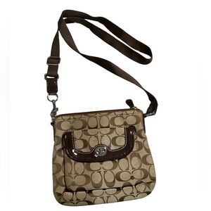 Coach Signature Beige and Brown crossbody  Bag
